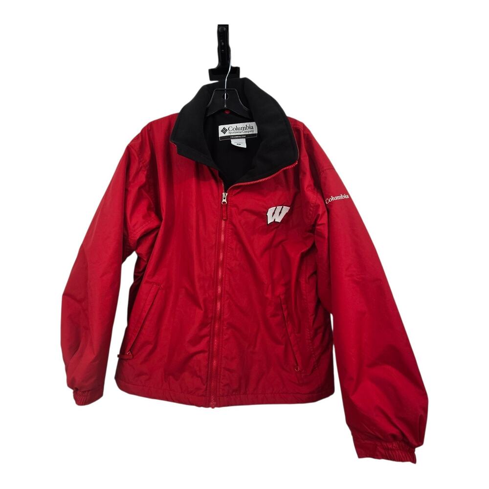 Columbia NCAA Wisconsin Badgers Jacket Men's MED Red Logo Fleece Lined Pockets